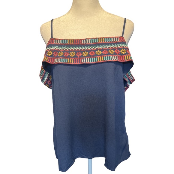 THML Women’s Blue Embroidered Blouse 
Size: Large - Picture 3 of 10